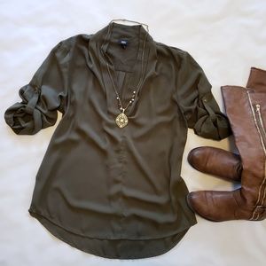 Olive green hi-lo tunic blouse (XXL)